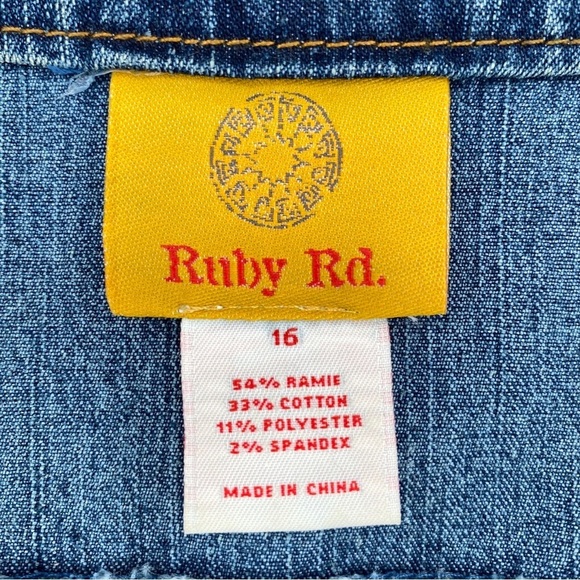 Ruby Rd. Denim Blue Jean Jacket Black Jewel Neck Size 16 - Picture 7 of 9